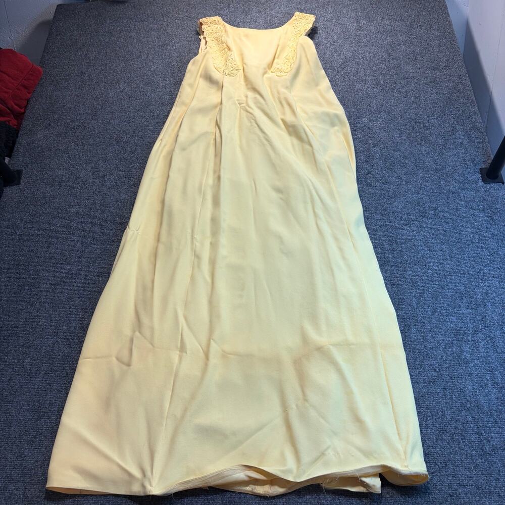 Vintage Yellow Lace Trim Prairie Maxi Dress Sleeveless Cottagecore Gown Small